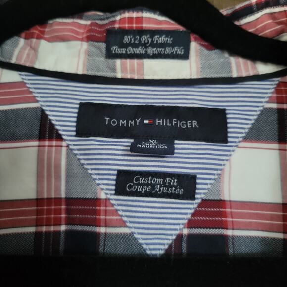 Tommy Hilfiger Men’s XL Red White Navy Striped Button Down Shirt Excellent - Picture 3 of 11